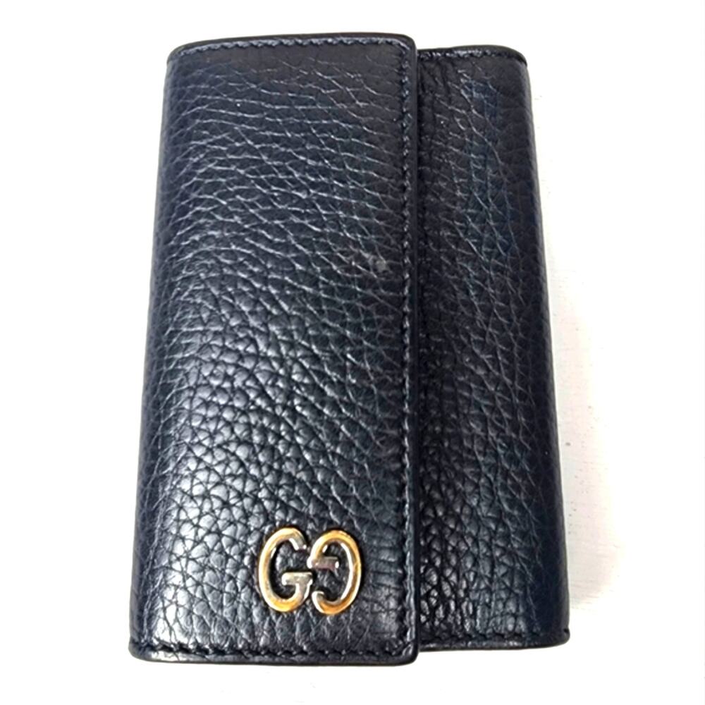 Gucci Black Pebbled Leather Silver Six Key Holder EUC
